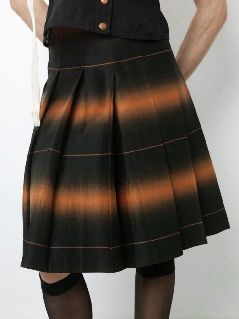 New Marc Jacobs Cotton Silk Plaid Pleated Skirt Black Brown 8 $458